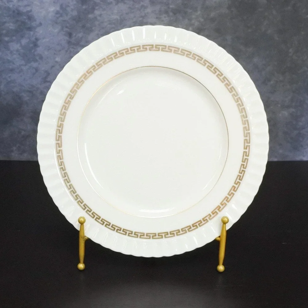 Vintage Lenox Mid Century Corinthian Gold Greek Key Ivory Salad Plate Set x 8