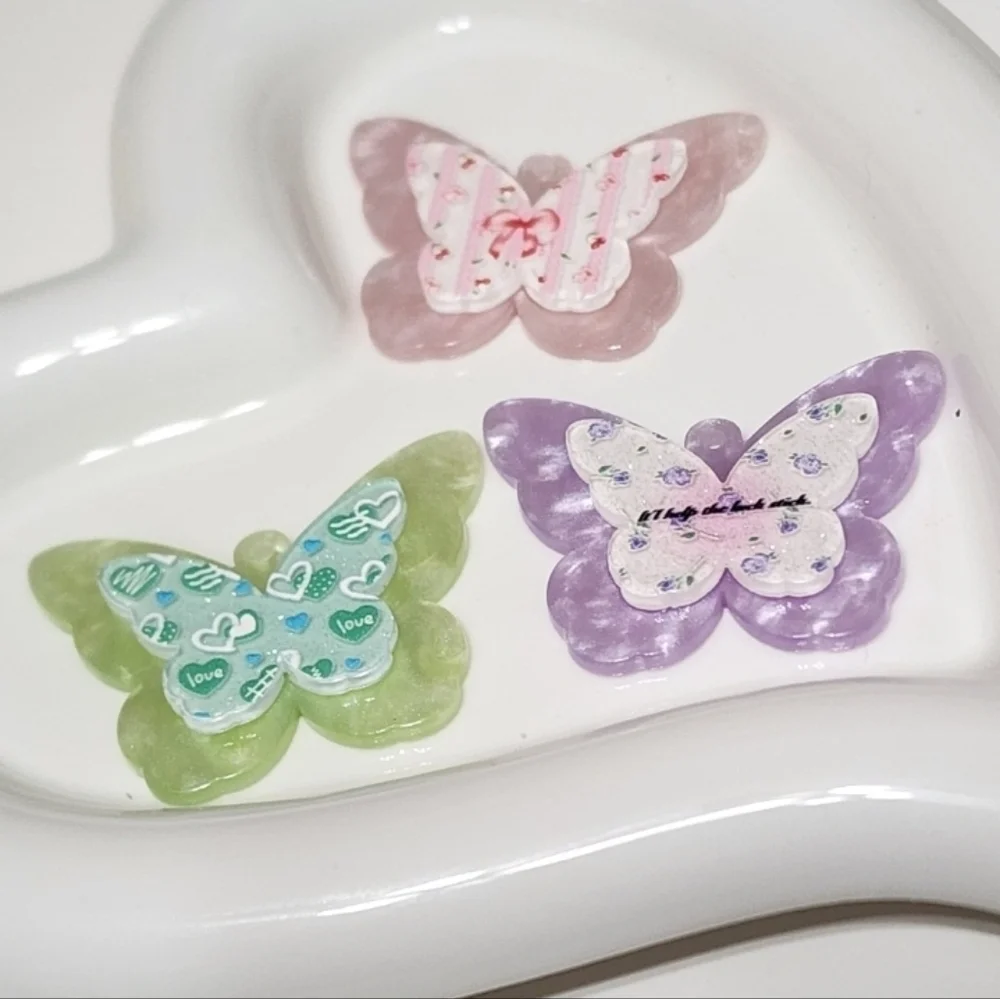 Butterfly Pendants Keychain Bag Chain Crafts Jewelry Making Colorful Beads 3 Pcs