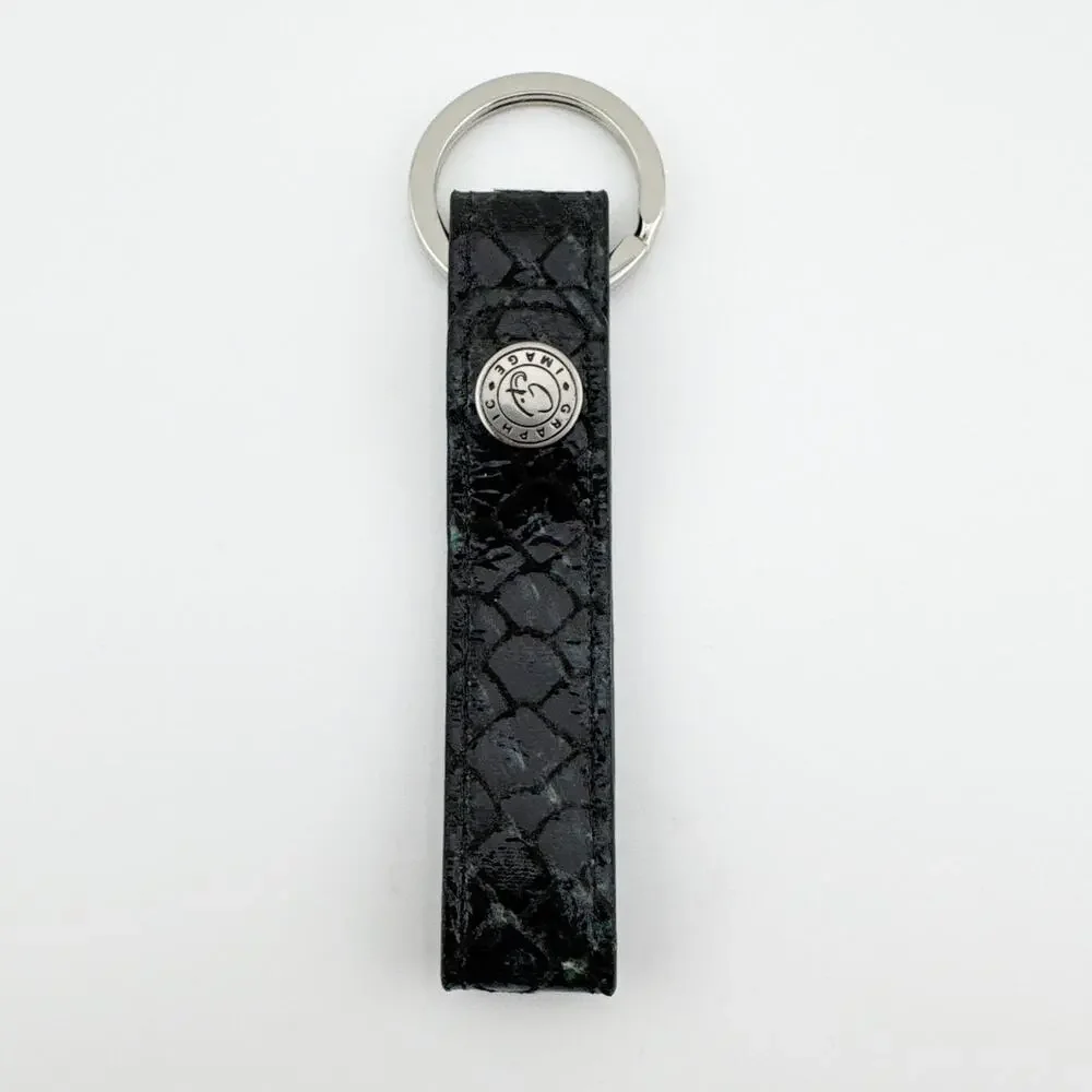 Graphic Image Keychain Strap Black Faux Snakeskin Pattern with Logo‎ Accent