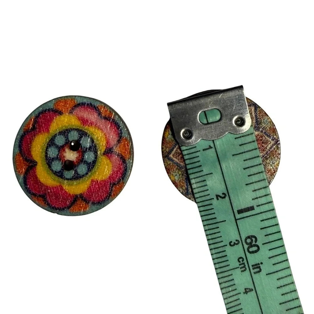 130 Assorted Round Vibrant Wood Buttons Boho Mandala Patterns Crafting Sewing‎
