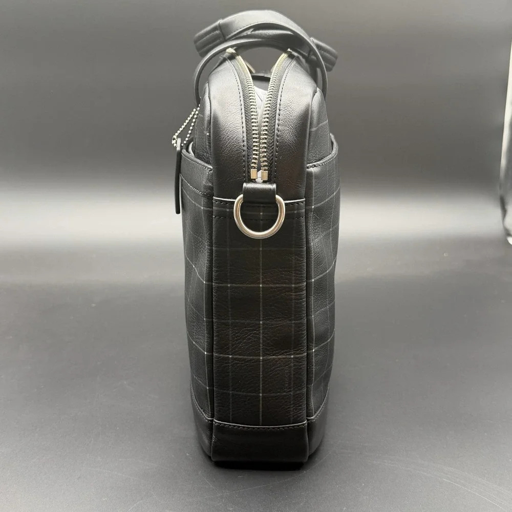 COACH Bag Briefcase Business Men's Leather Black‎ F71561 HUDSON Rare Plaid NWOT