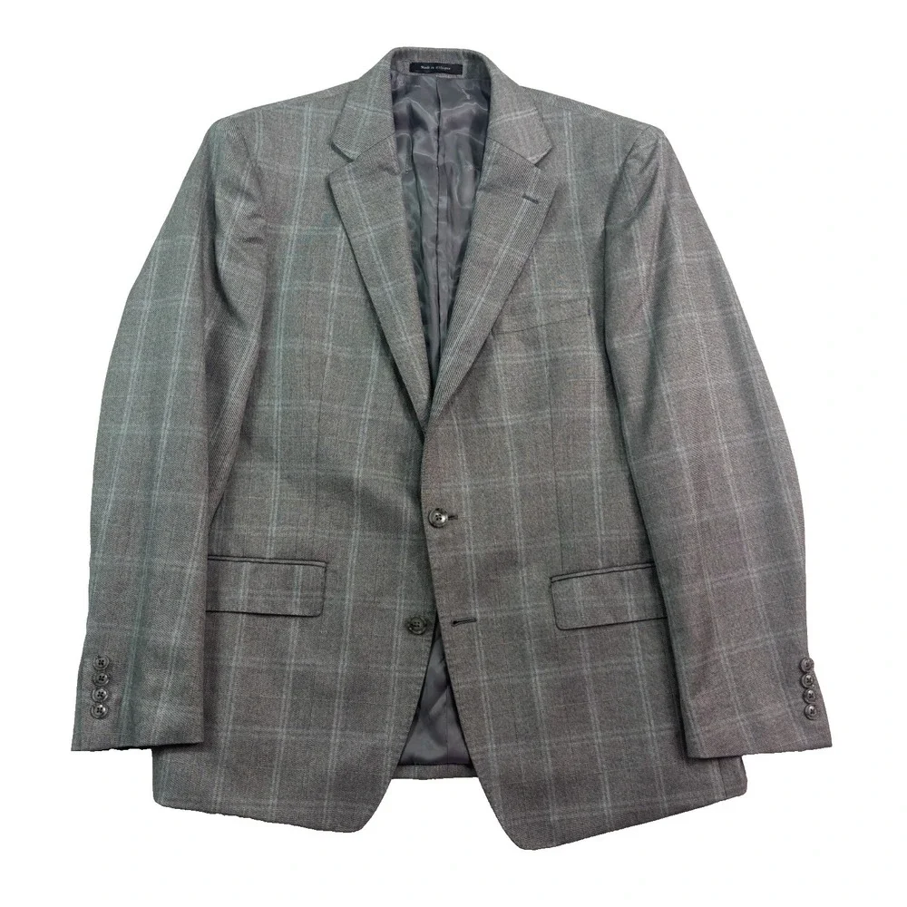 Calvin Klein 44R Gray‎ Plaid All Season Blazer Jacket Sport Suit Coat Slim Fit