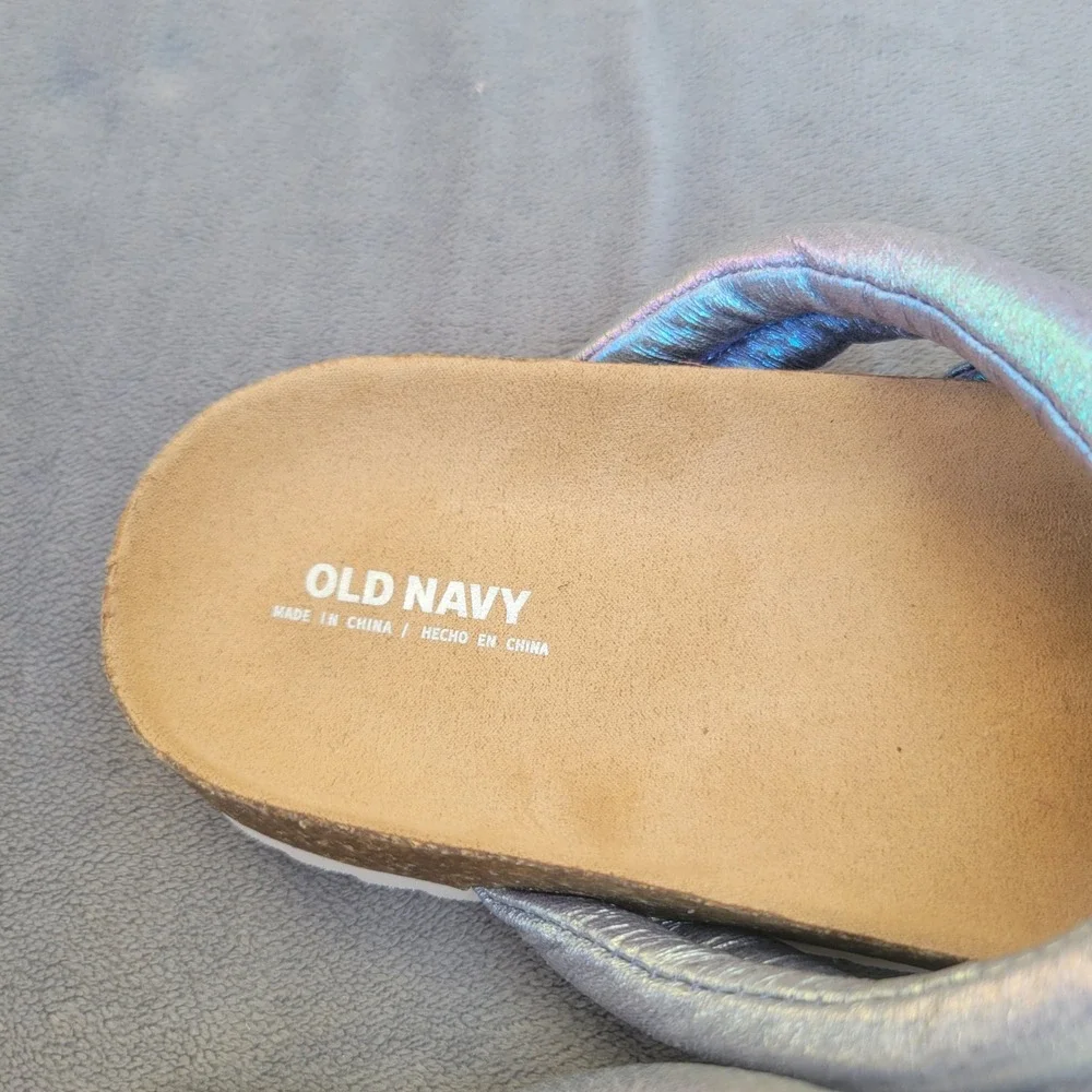 Old Navy Girls Iridescent Puffy Strap Slide Sandals Purple Blue Metallic Size‎ 2
