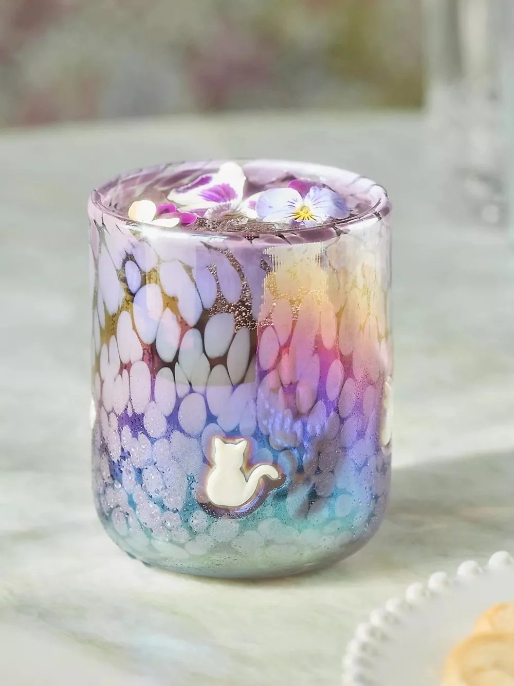 Anthropologie Viral Marquee White Cat Icon Juice Glass, NIB