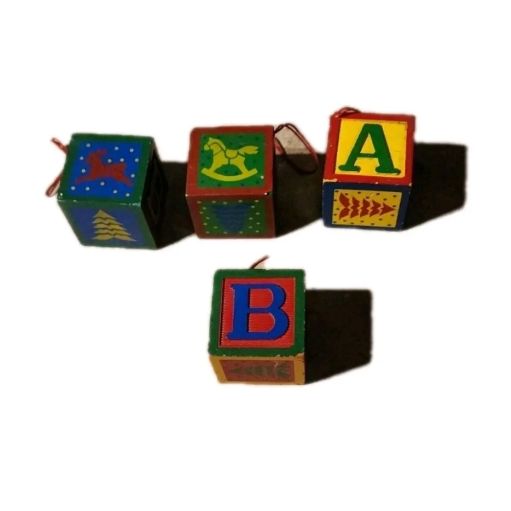 Vintage 4 Pack Block‎ Ortaments Alphabet Traditional Christmas Classic Horse