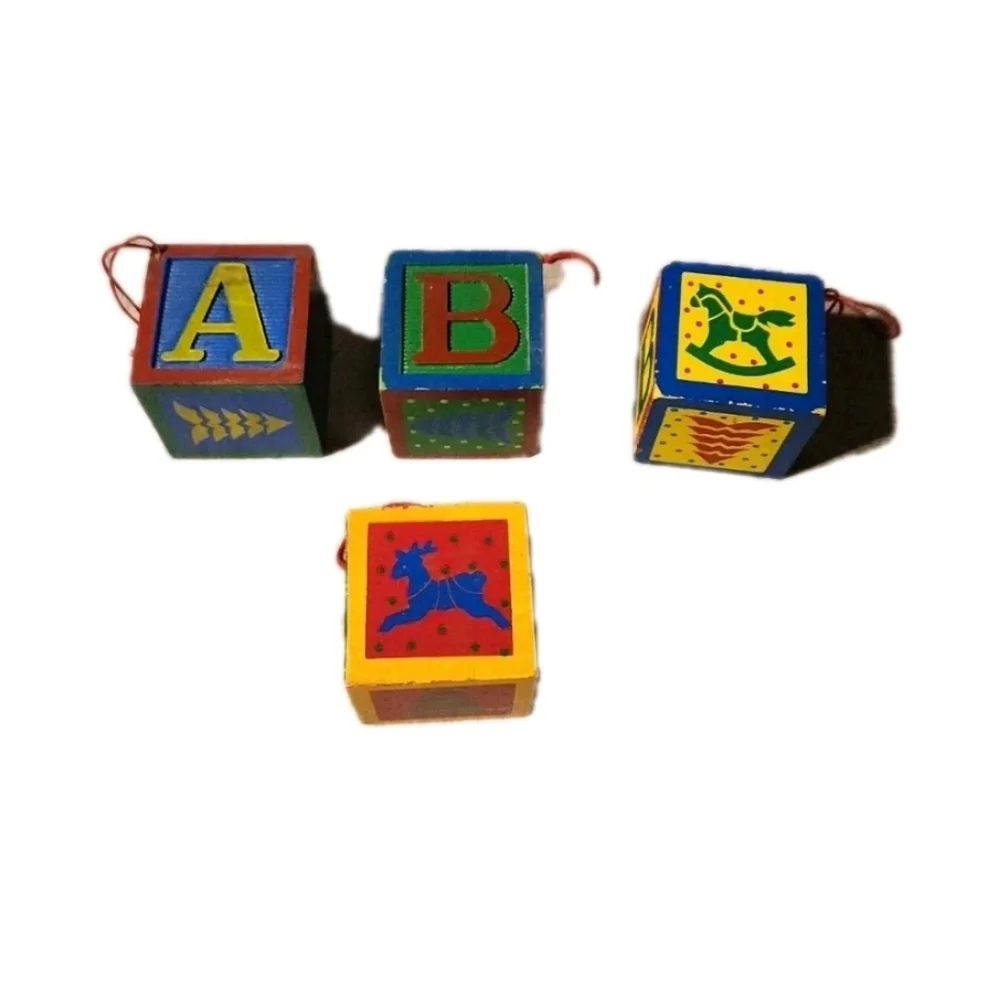 Vintage 4 Pack Block‎ Ortaments Alphabet Traditional Christmas Classic Horse