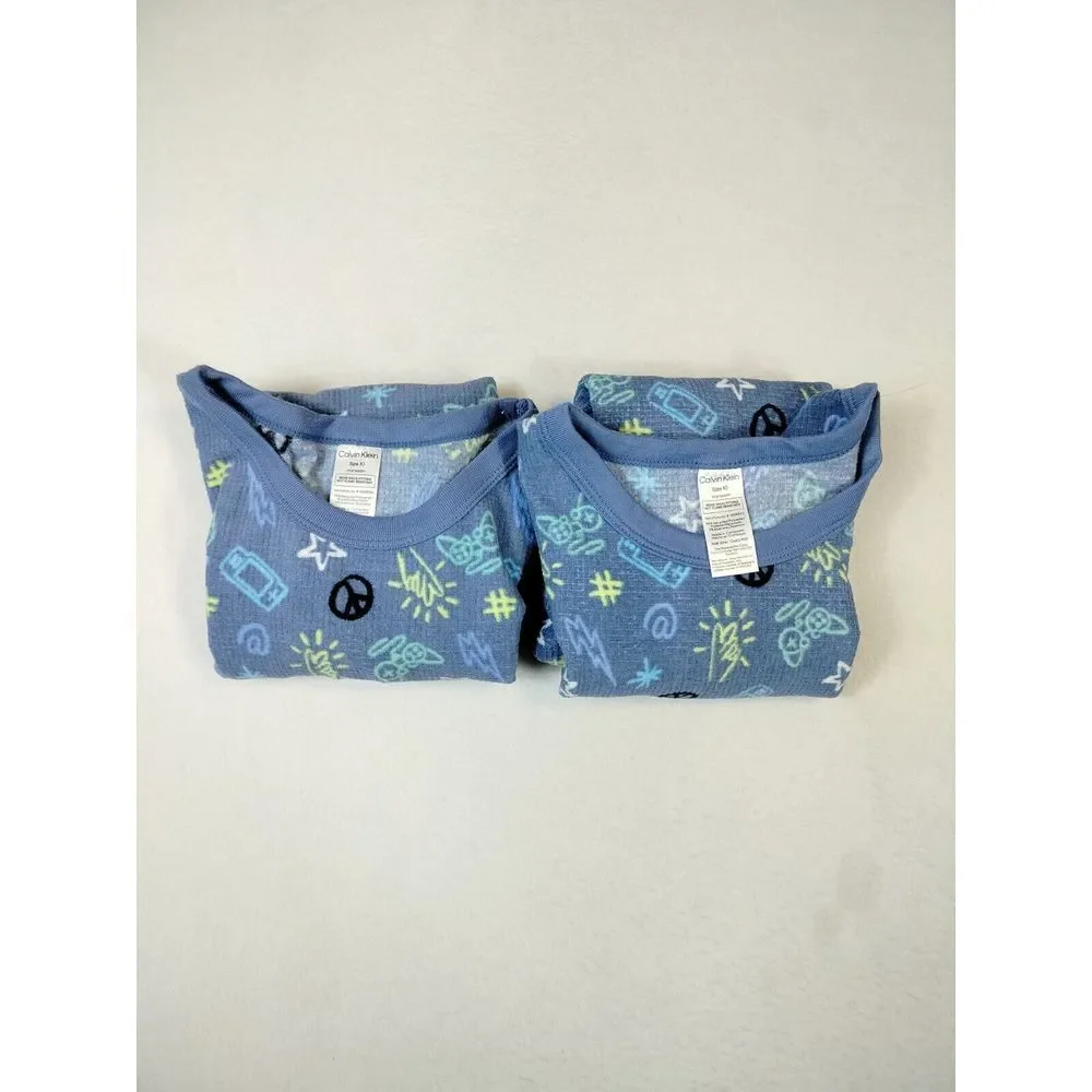 Calvin Klein Pajama Shirts Youth Boys Blue‎ 10 Classiccore Long Sleeve Geometric