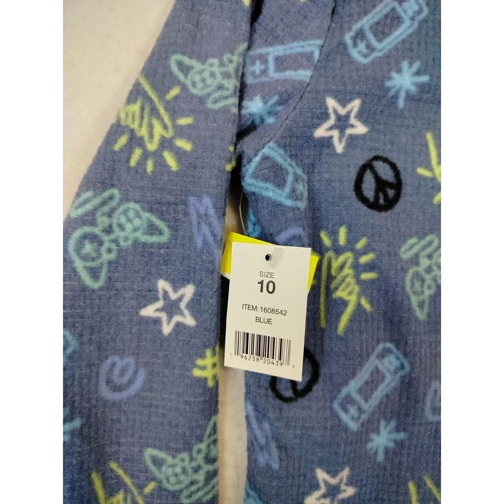 Calvin Klein Pajama Shirts Youth Boys Blue‎ 10 Classiccore Long Sleeve Geometric