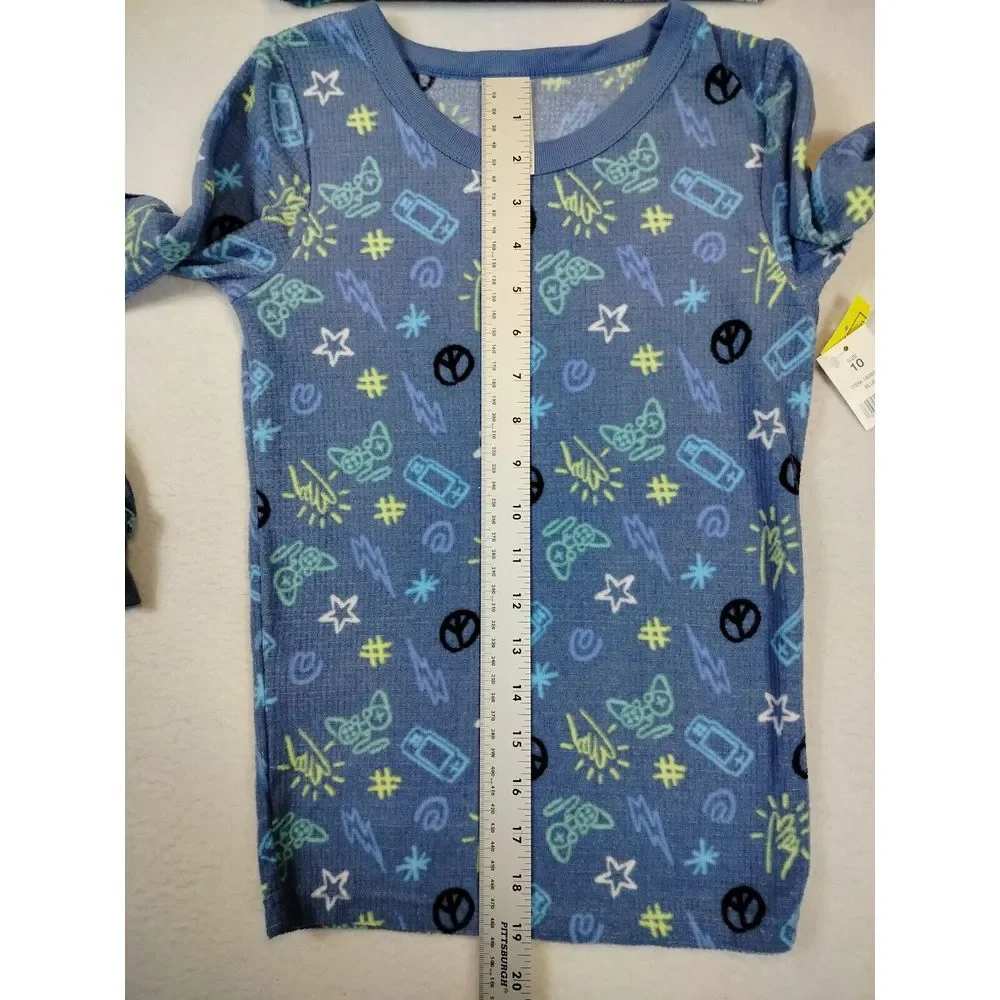 Calvin Klein Pajama Shirts Youth Boys Blue‎ 10 Classiccore Long Sleeve Geometric