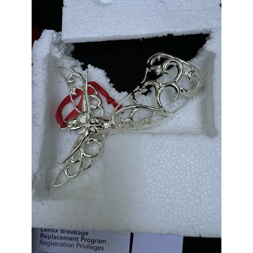 Lenox Sparkle And Scroll SILVERPLATED JEWELED Christmas Angel Ornament MIB -S1T