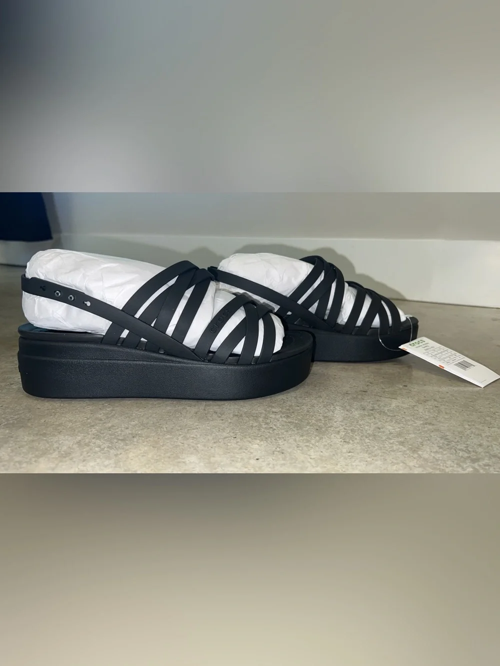 CROCS Women's Black Strappy Platform Slide Sandals