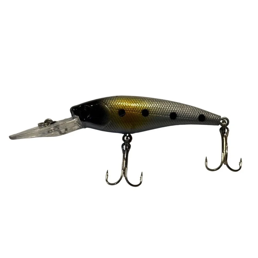 Deep Diving Crankbait Fishing Lure Silver Gold Black Dot 3.5 Inch 2 Treble Hooks