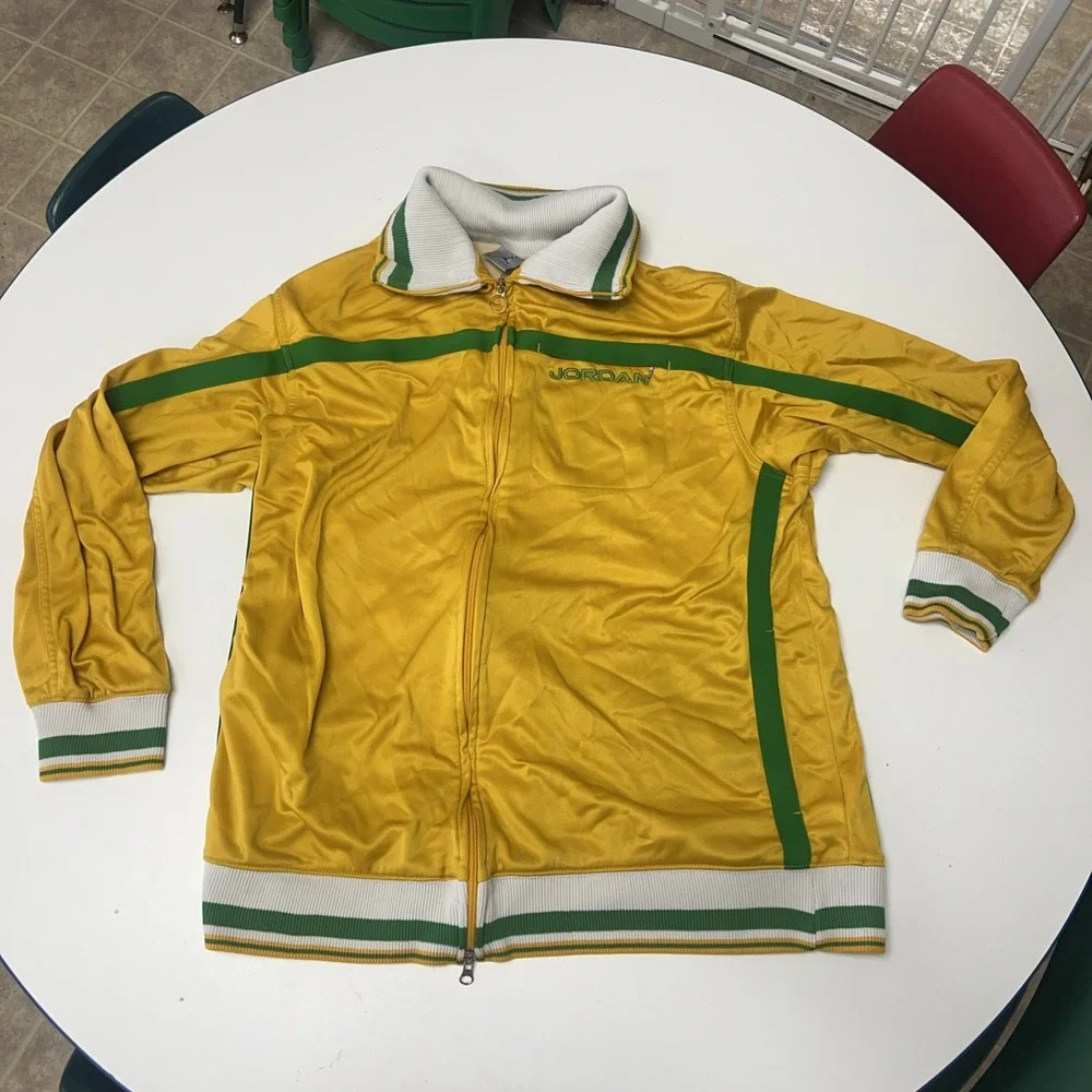 Nike Air Jordan Full Zip Long Sleeve Track Jacket Yellow with Green Men's Sz XXL
