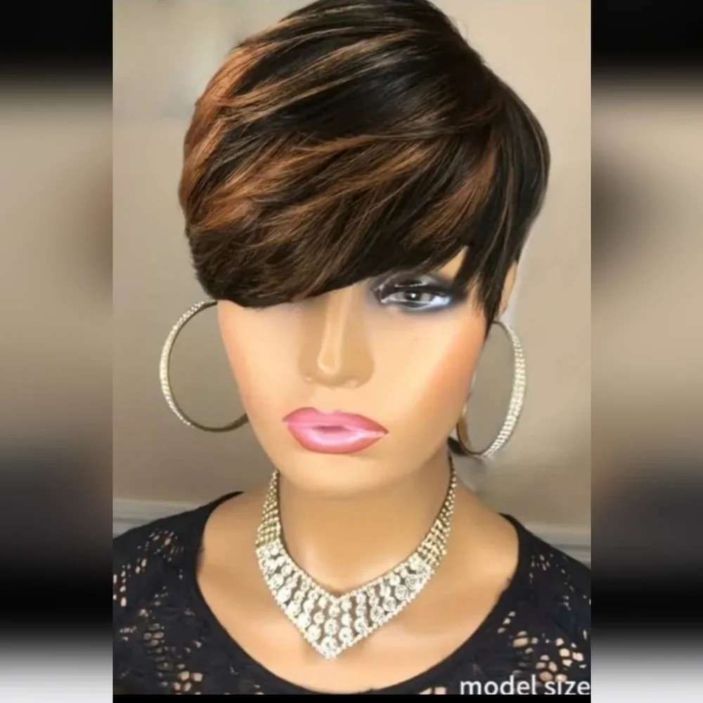 Women's Chic Short Straight Ombre Pixie Synthetic Wig with Bang Color:1B30