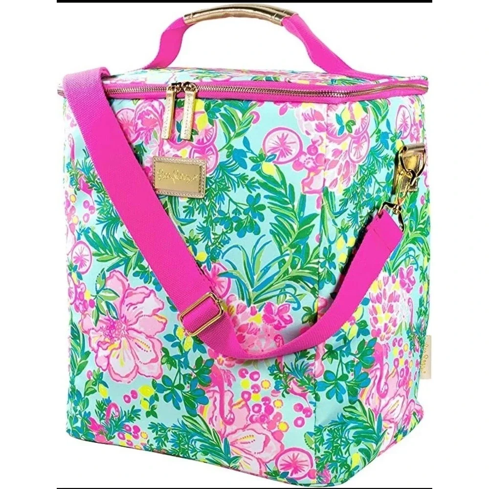 Lilly‎ Pulitzer Insulated Food/Wine Carrier Cooler Fruity Flamingo Pink/Aqua NWT