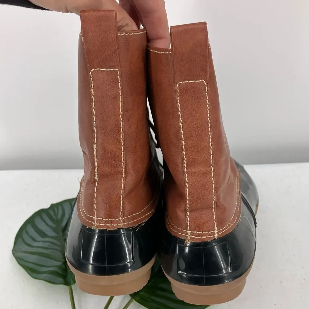 Adriana Brown Black Tan Red Plaid Flannel Lined Lace Up Duck Winter Rain Boots
