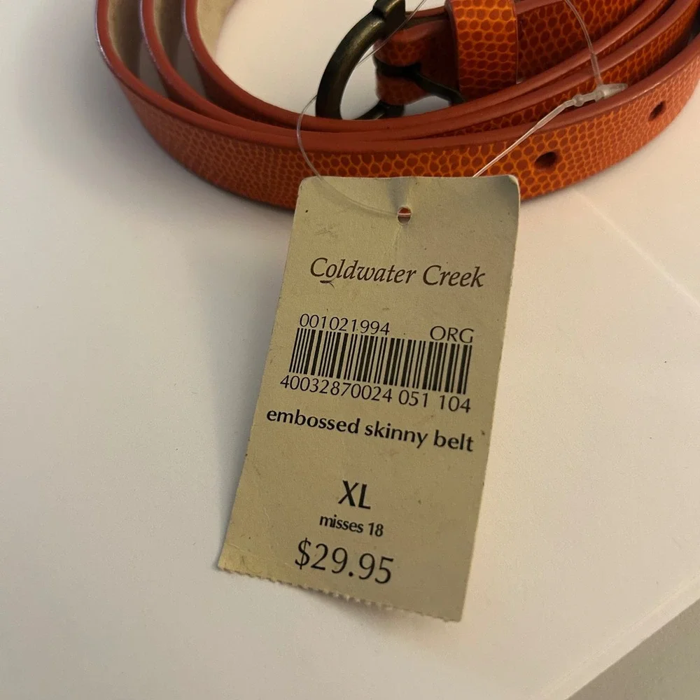 Coldwater Creek Burnt Orange Embossed Skinny Belt XL Misses 18 NEW