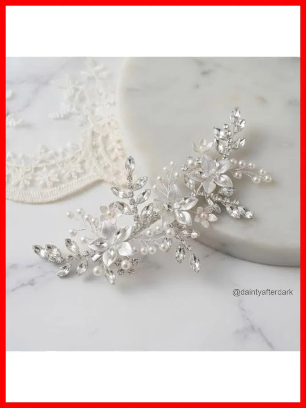Handmade Silver Bridal Hair Clip Comb with Pearls Rhinestones, Wedding Hair