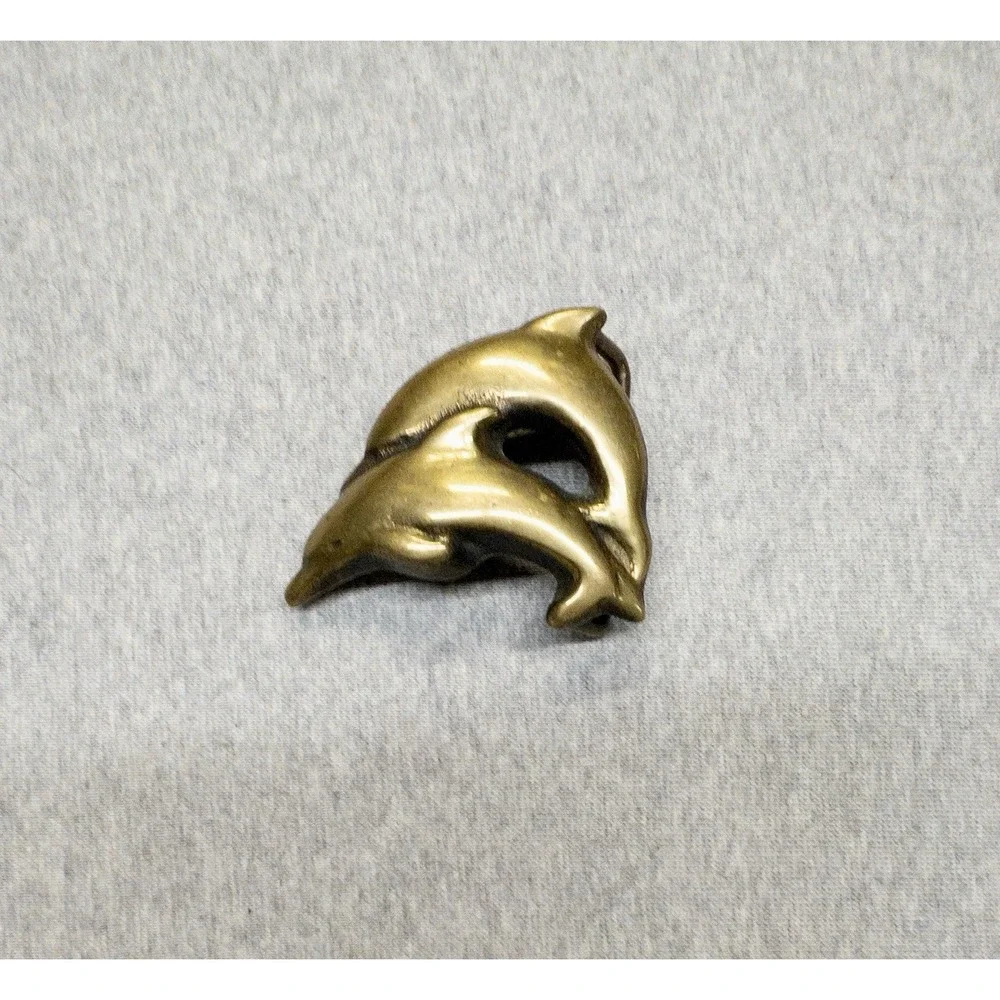 Vintage Scott Nelles Solid Brass Dolphins‎ Belt Buckle 1970's