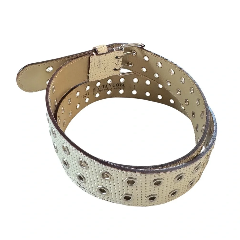 Vintage Vita Nuova Italian Leather Studded Belt Made in Italy Snakeskin Texture