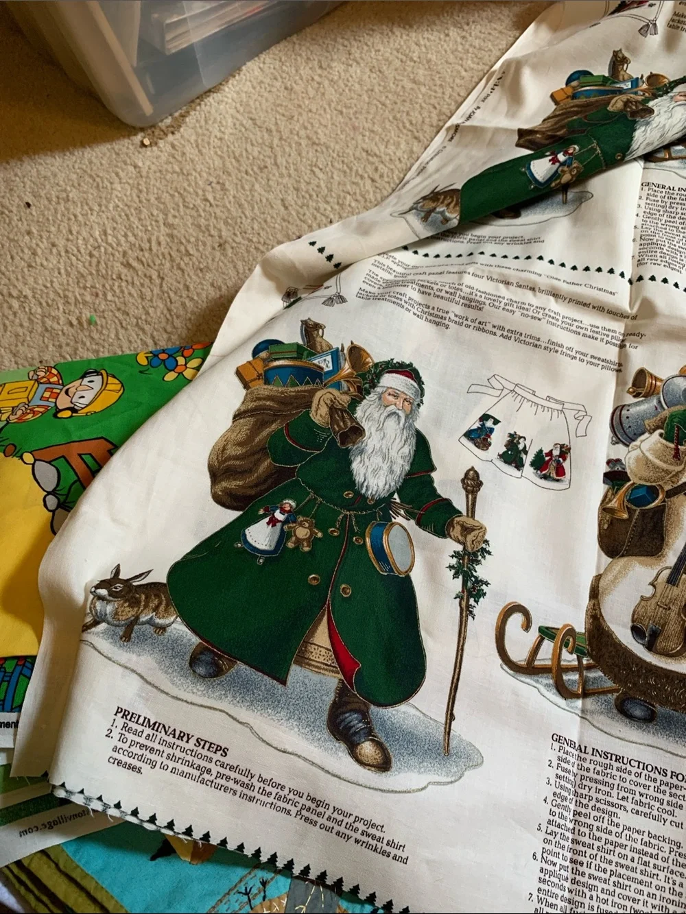 Olde Father Christmas Holiday Fabric Panel - Red & Green Santa Print 16 panels
