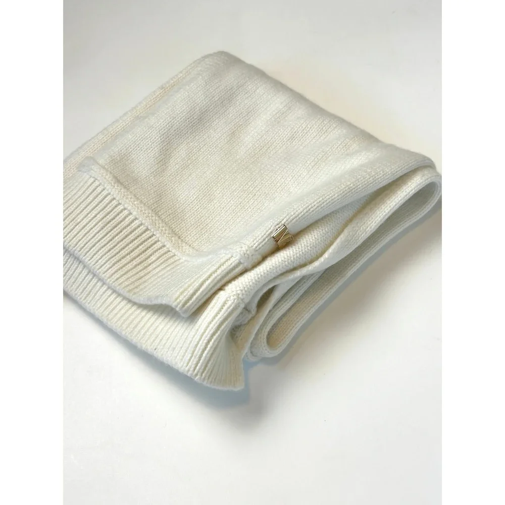 Michael Kors Scarf Bundle Cream Grey Logo Knit Wool Blend 2pc Set