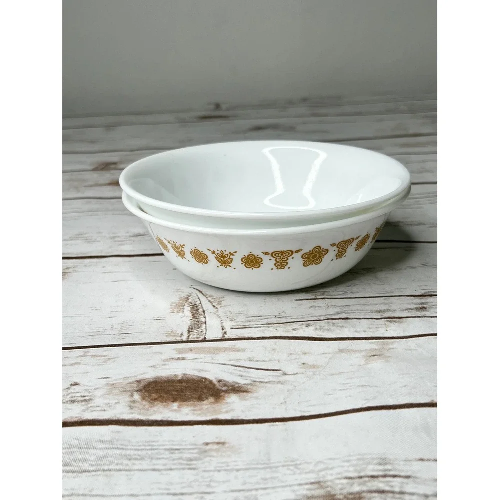 Corelle Cereal Bowls White Butterfly Gold Vintage Vitrelle Set of 2 6.25in