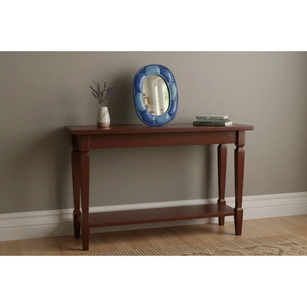 Blue Scalloped Ceramic Tabletop‎ Mirror Oval Petal Border Vanity Decor 8.25in