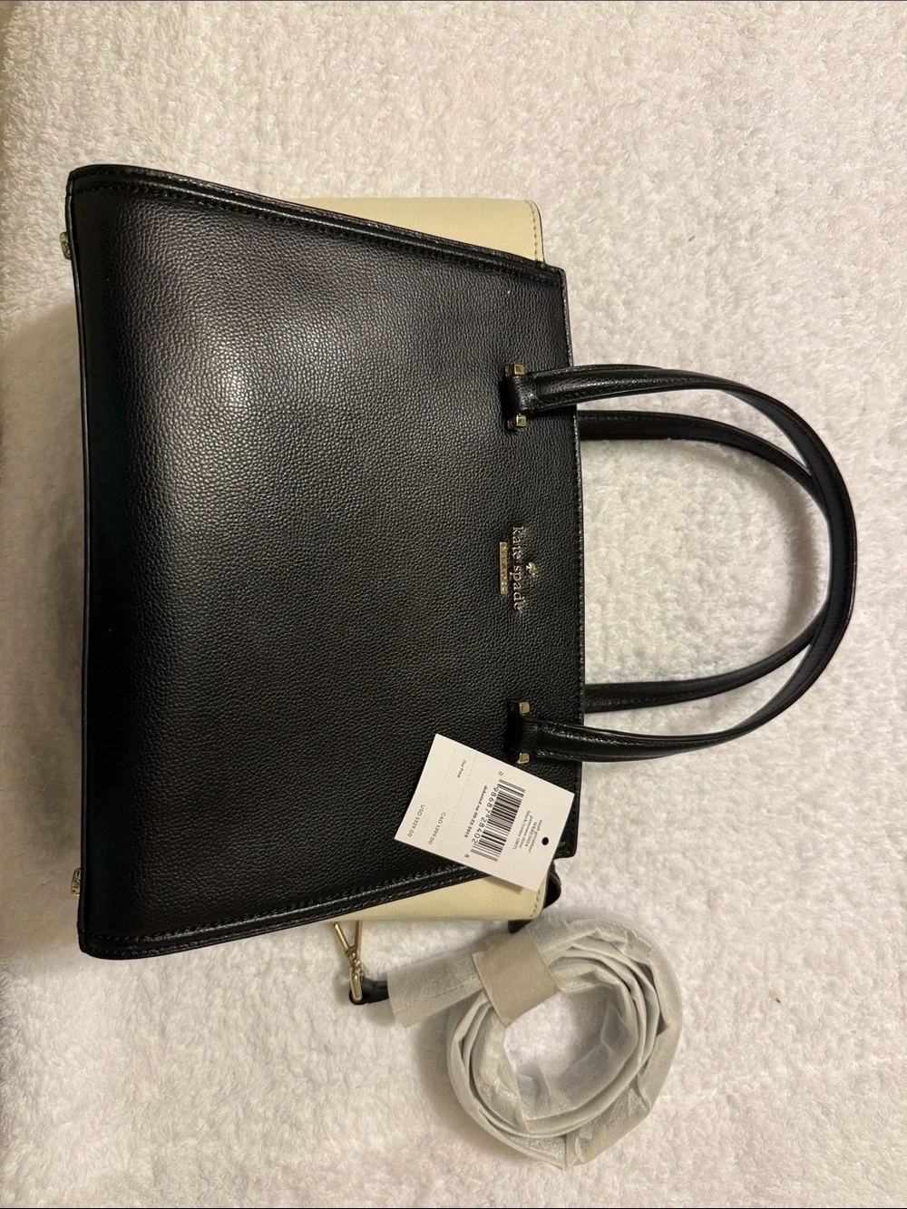 kate spade Black and Cream Leather Structured Tote with Double Handles