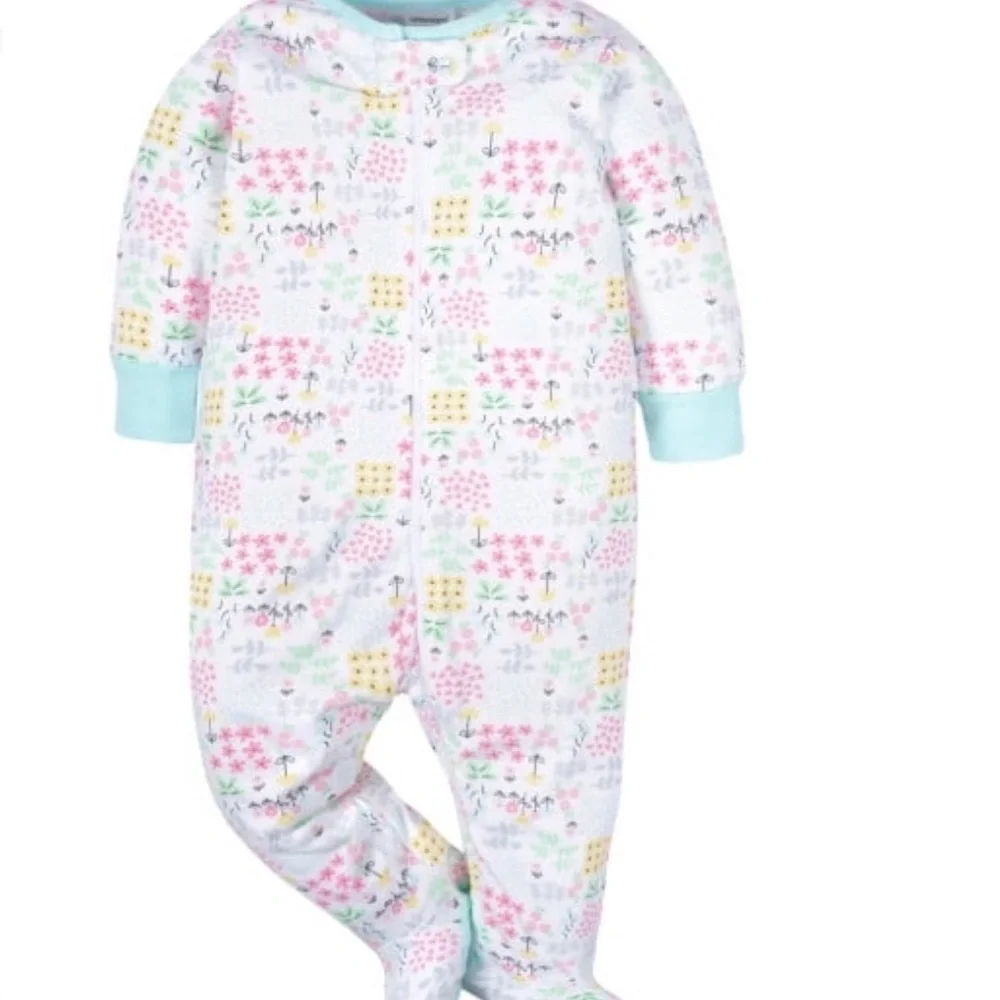 4-Pk Girls' Printed and Solid Footed Oneies One-Piece Sleepers  Sz 6-9month