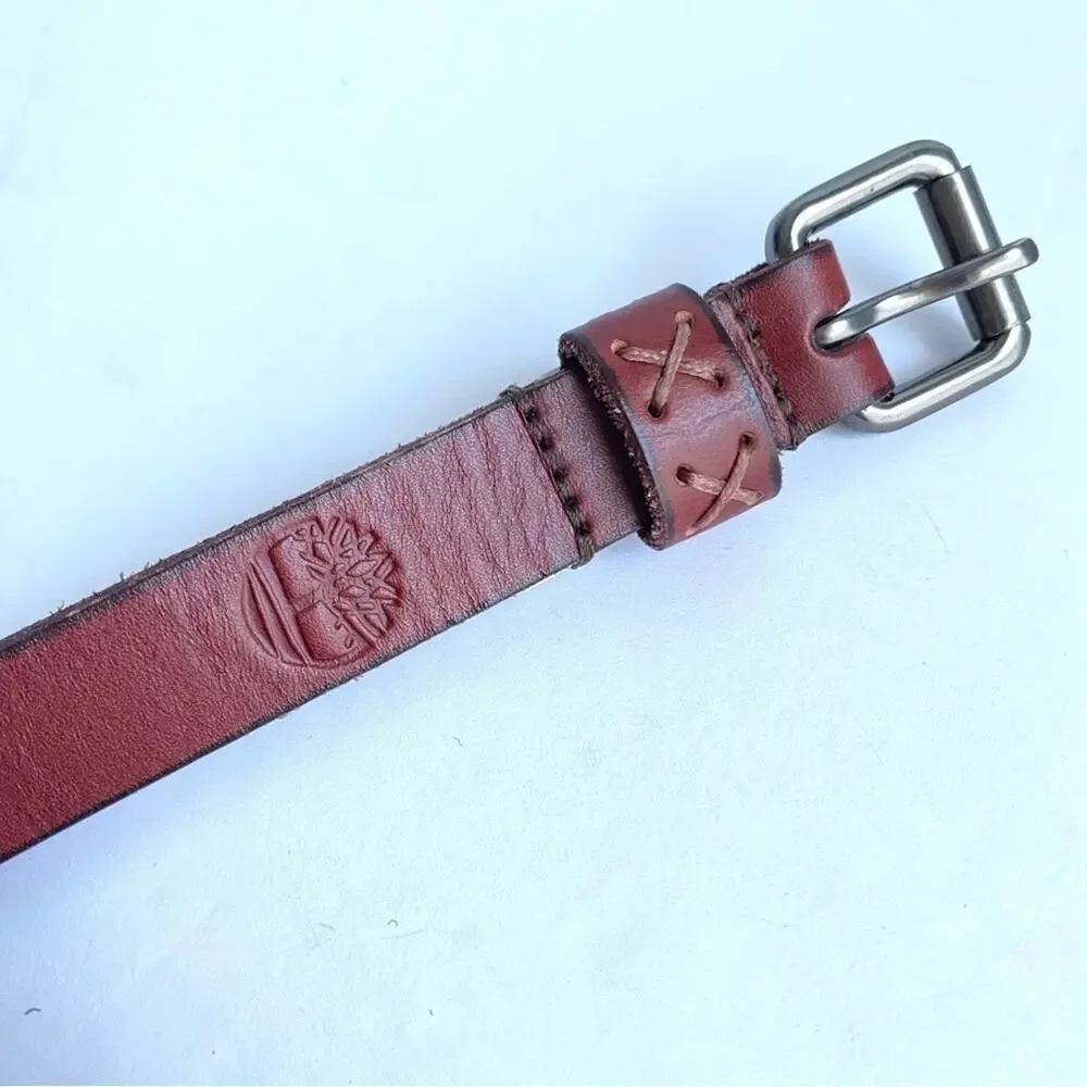 Timberland Brown Leather Skinny Belt‎ Vintage Y2K Unisex Womens Large