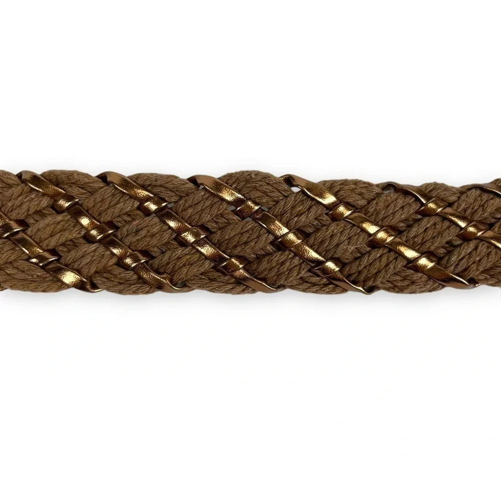 Belt Womens One Size Brown Gold Cotton Wool Woven Coastal Cowgirl Western Shiny