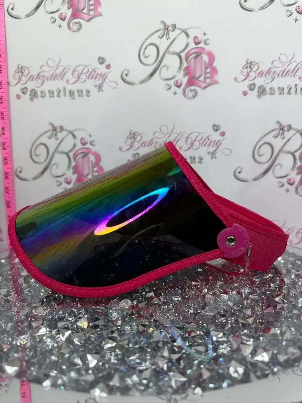 Sun face visor protection Iridescent Rainbow Visor with Hot Pink Trim skincare