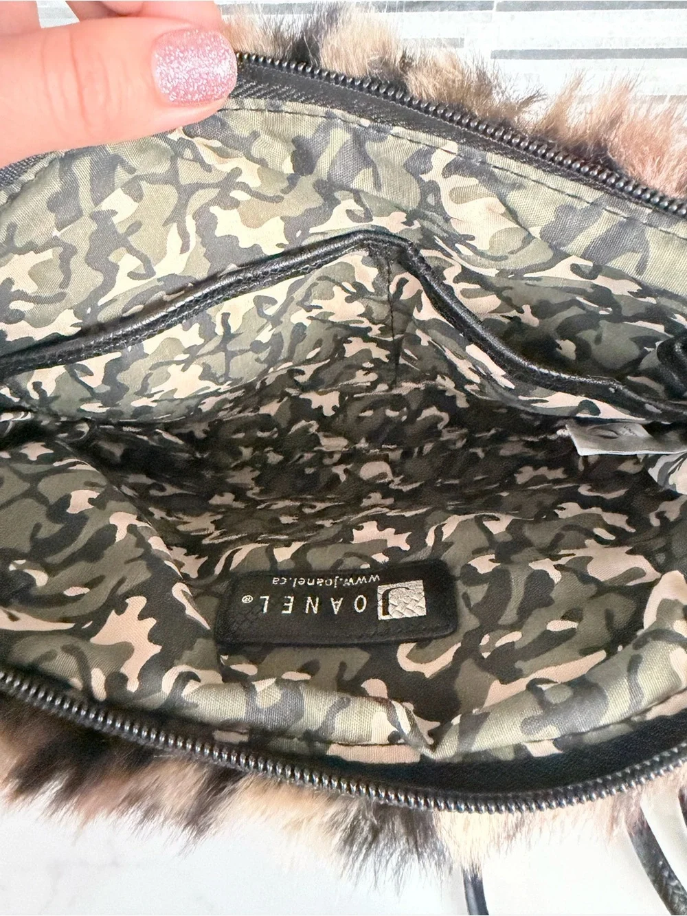 Vintage Joanel Leopard Print Faux Fur Crossbody Clutch - Black Trim