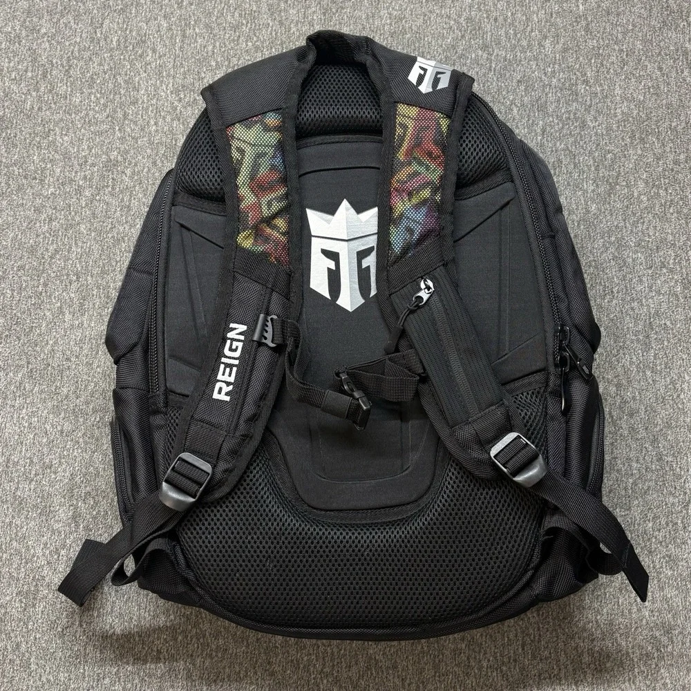 REIGN Total Body Fuel Backpack Black w/ Colorful Graffiti Accents‎ Multi Pocket