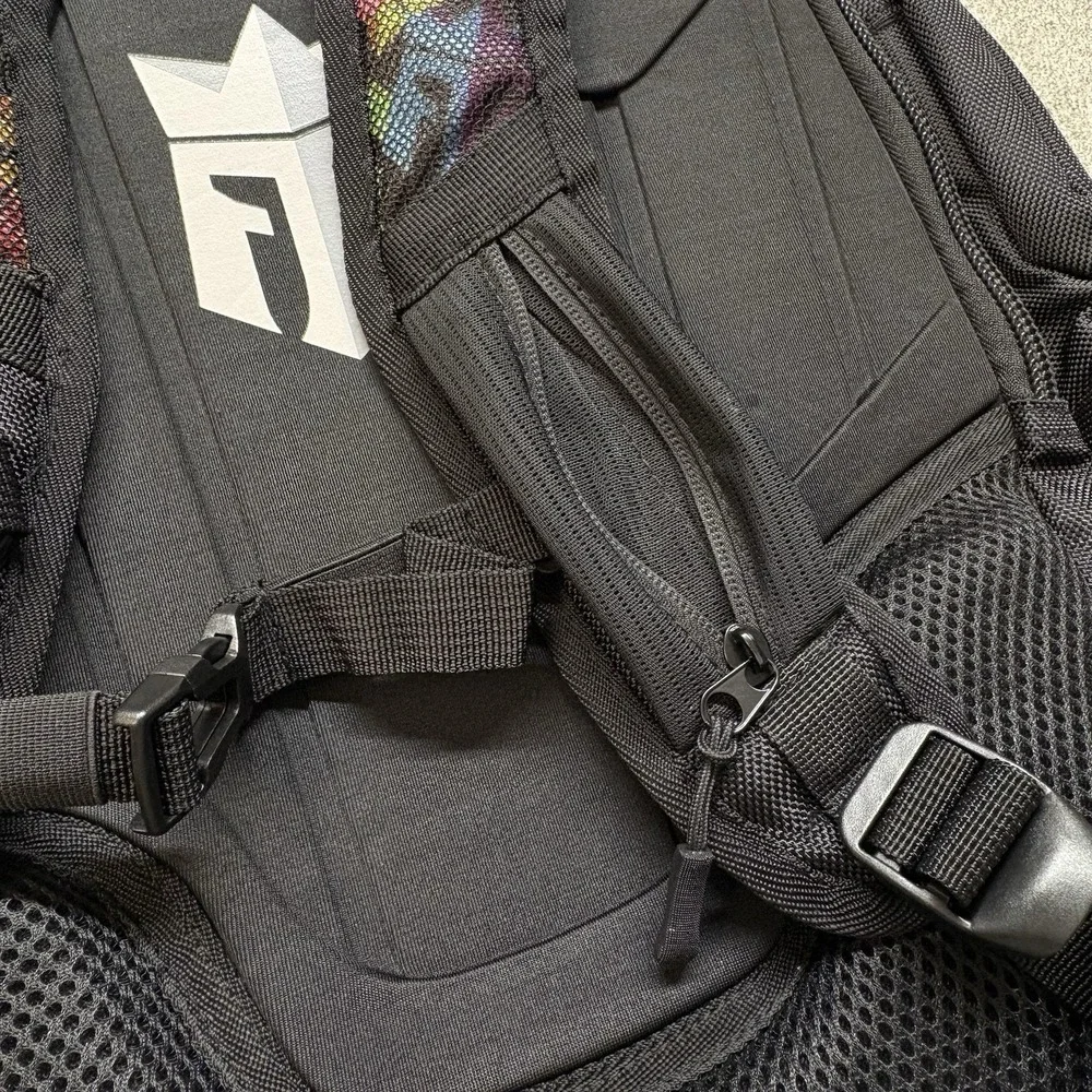 REIGN Total Body Fuel Backpack Black w/ Colorful Graffiti Accents‎ Multi Pocket
