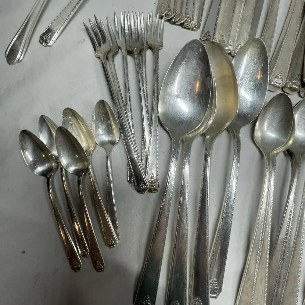 Vintage 81 Piece Prestige Bordeaux Pattern Silverplate Flatware Set/ Rare Knife