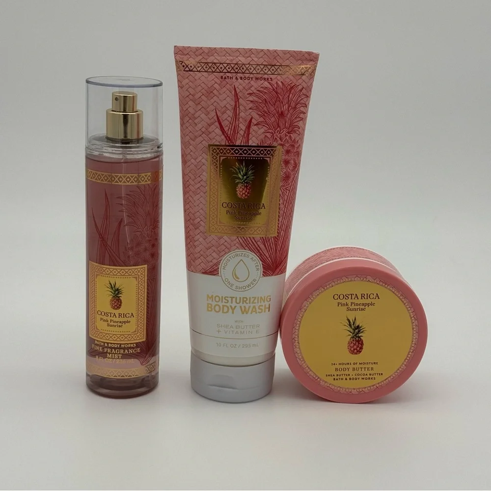 Bath and Body Works Pink Pineapple Sunrise Spray Body Wash and Body Butter NWT