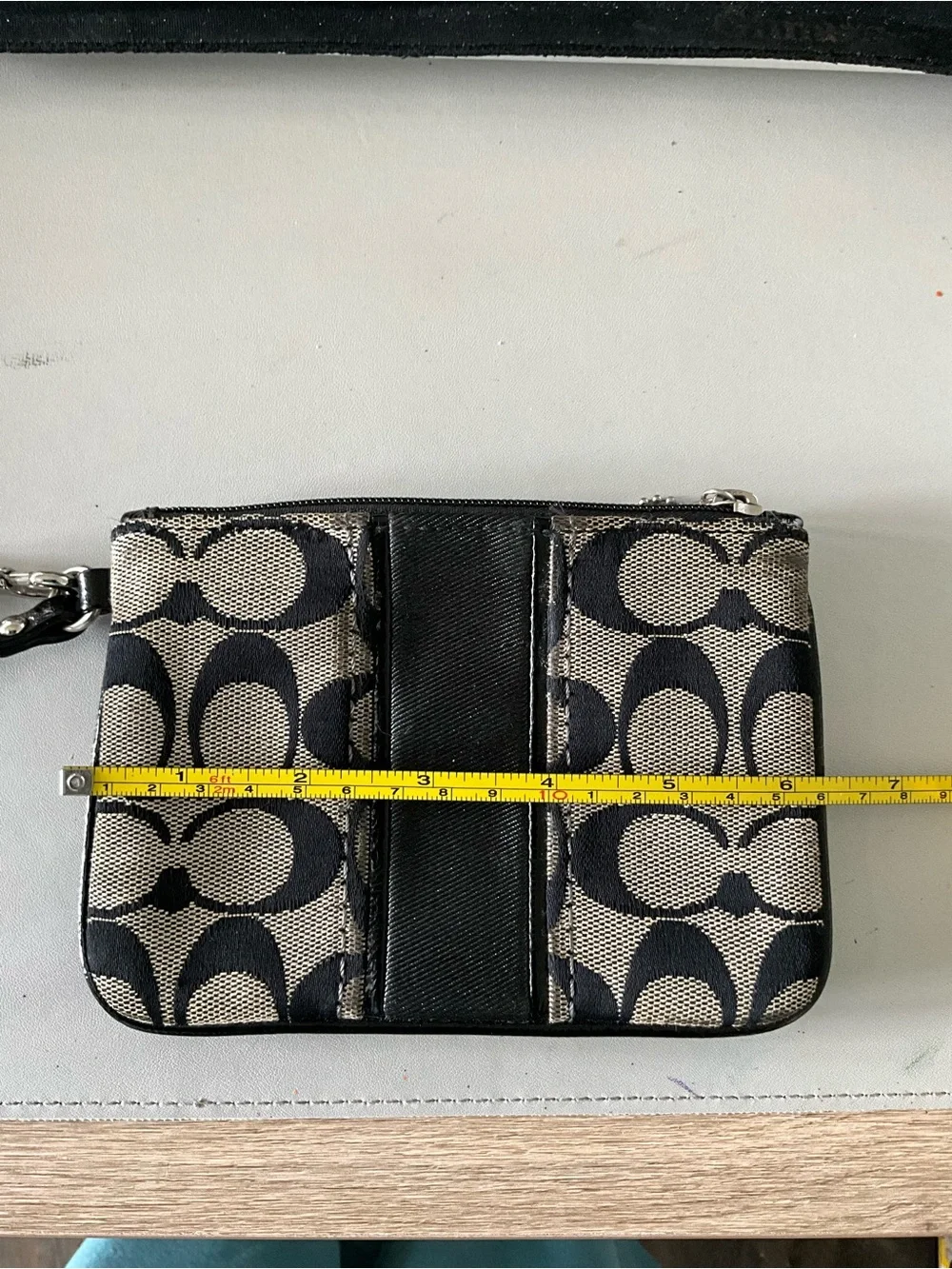 Coach Signature Canvas Wristlet in Black and Tan