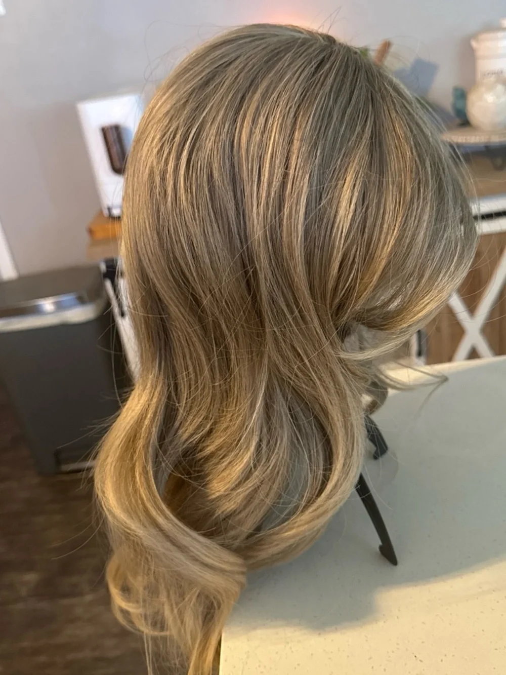 Light Ash Blonde Layered Women's Wig with Bangs