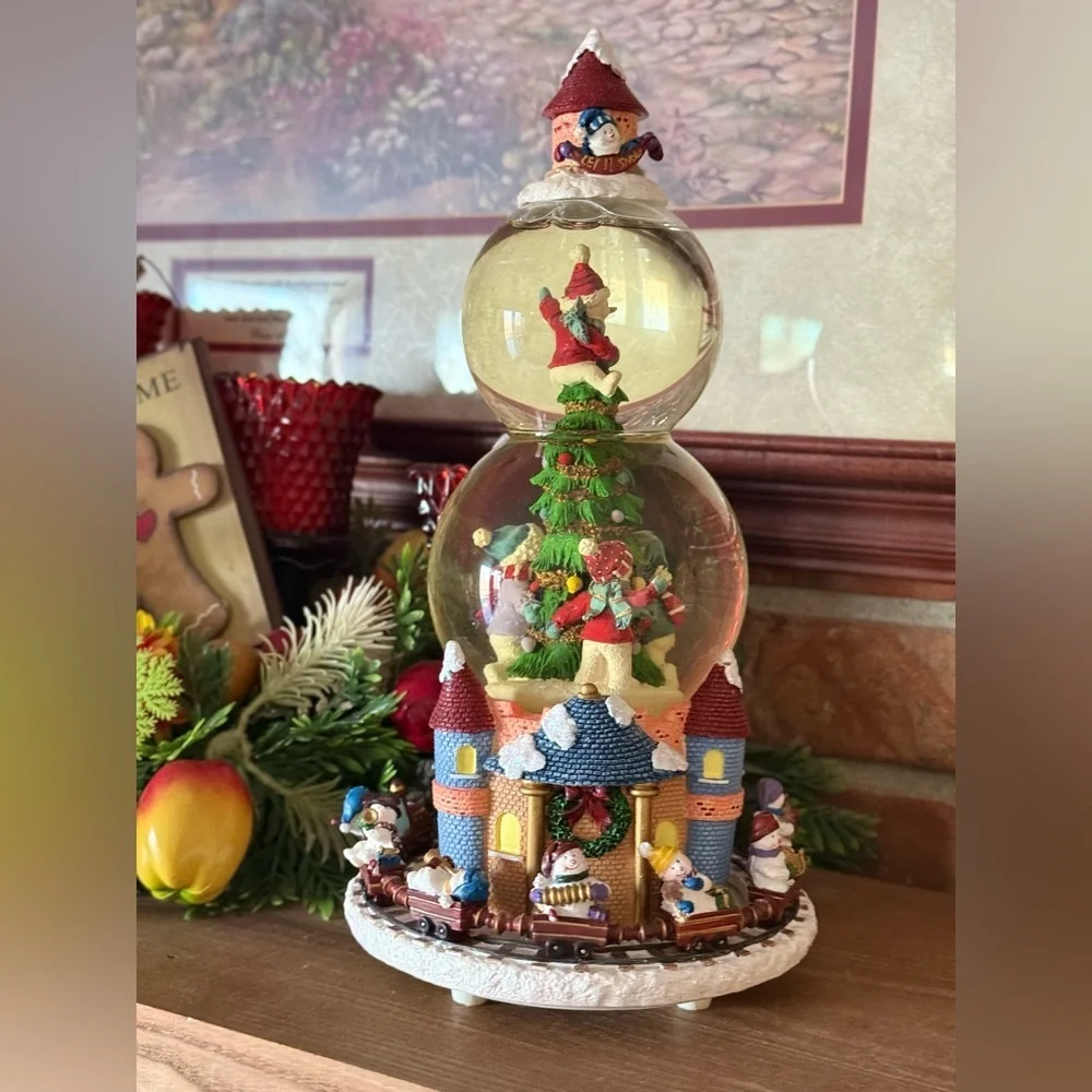 San Francisco Festive Double Snowman with Train Snow Globe Holiday Castle Decor