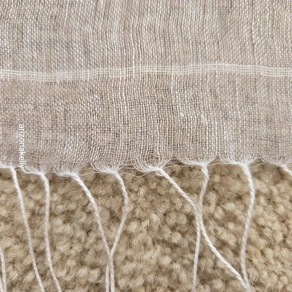 Linen Scarf Tan With White Stripes