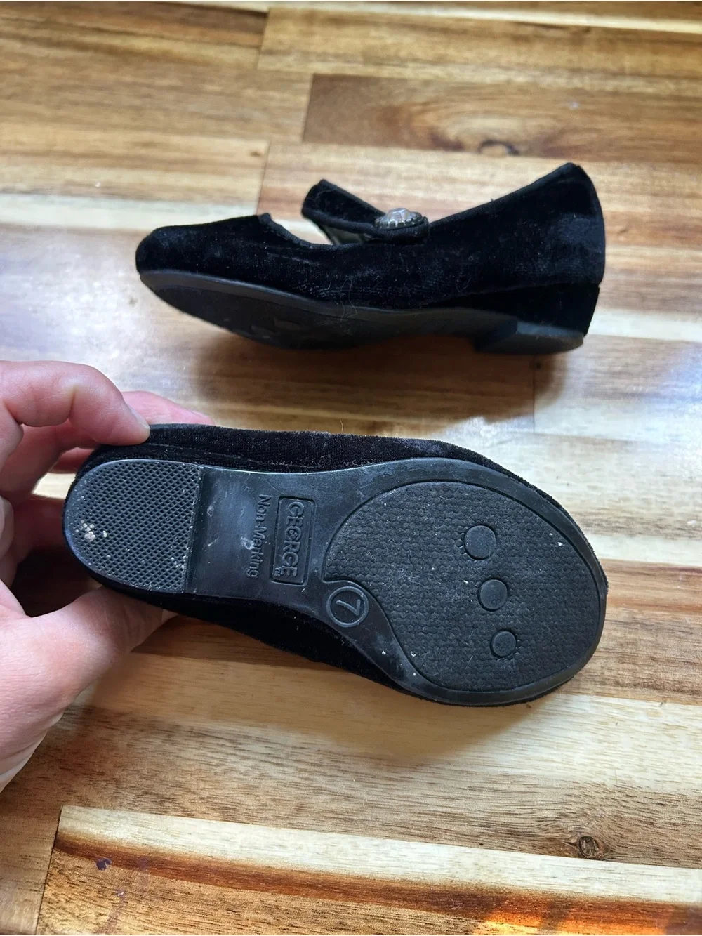 George Black Velvet Mary Jane Shoes with Gem Accent