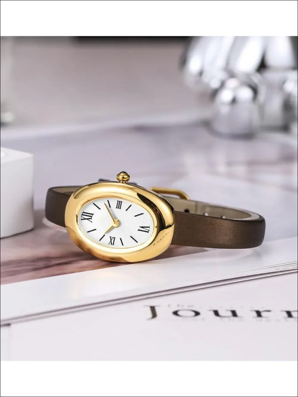 Elegant 24mm Oval Dial Bangle Watch - Quartz Movement, Water Resistant
