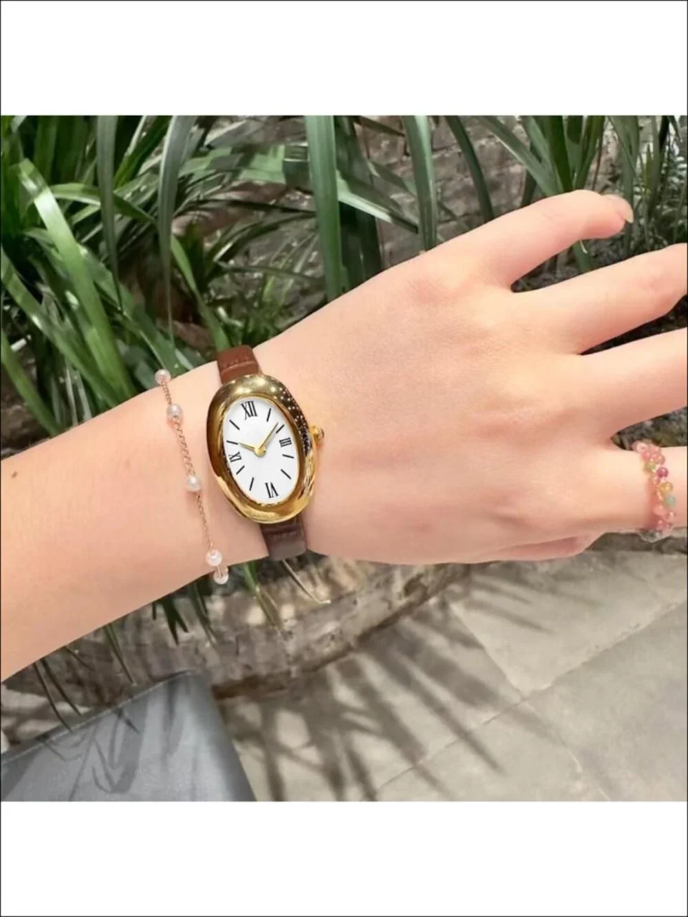 Elegant 24mm Oval Dial Bangle Watch - Quartz Movement, Water Resistant