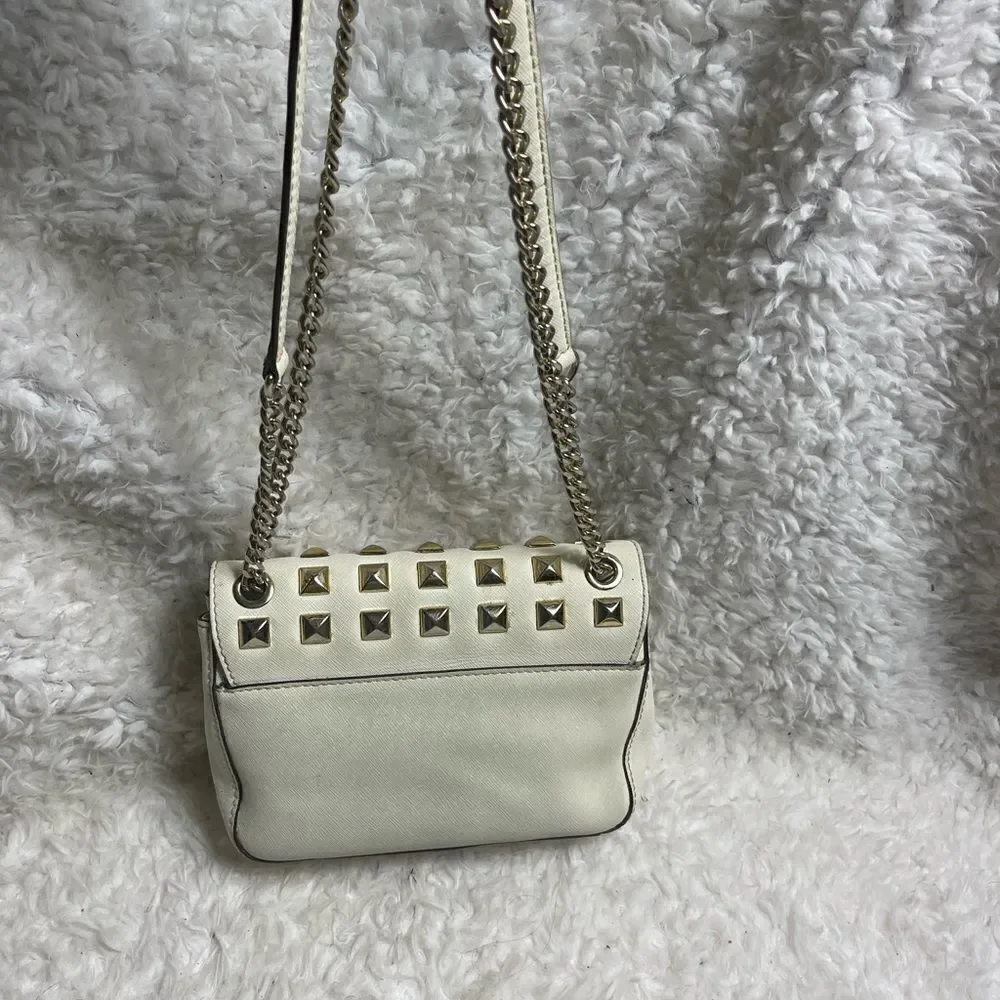 Michael Kors leather off white studded sloan shoulder bag gold tone Hard…