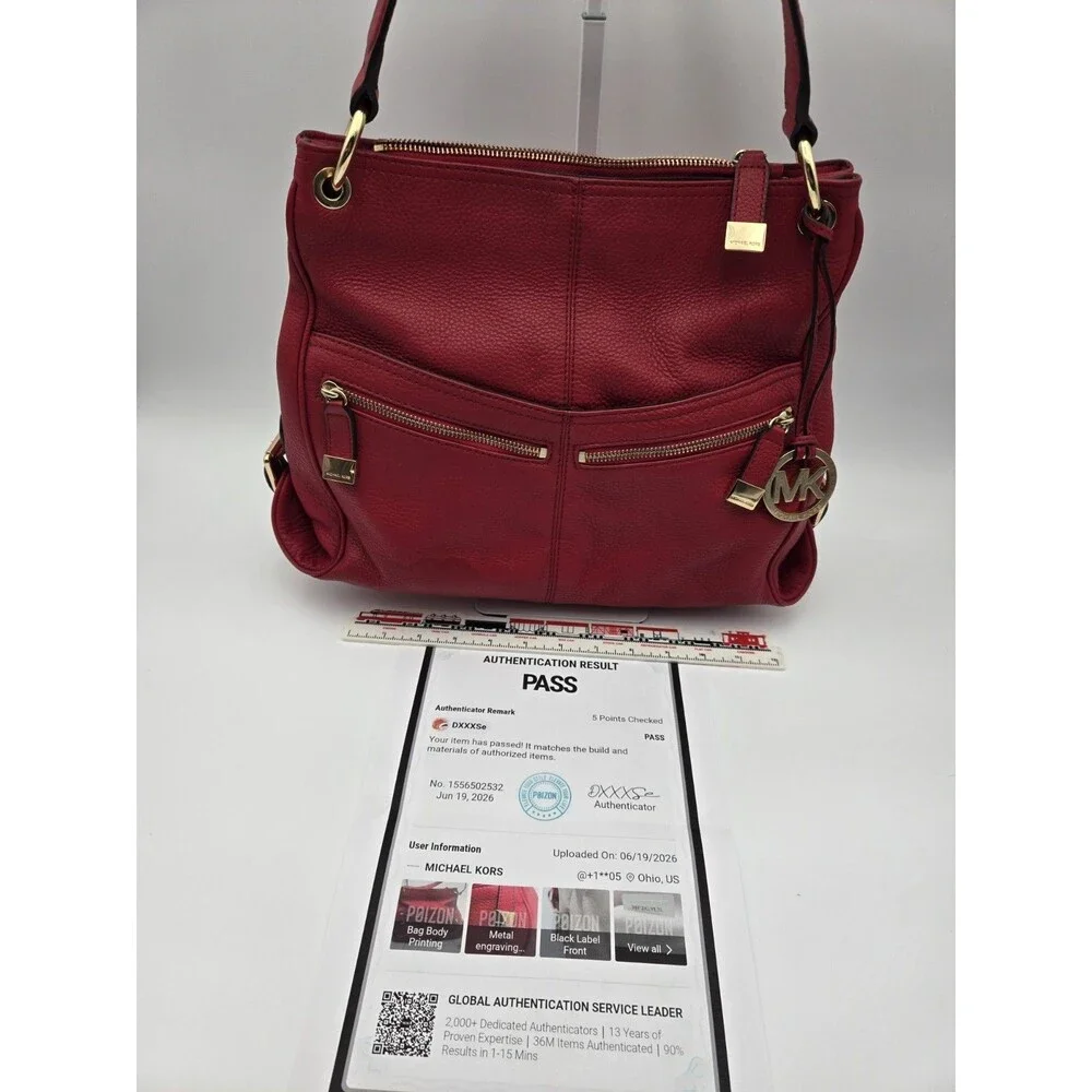 Michael Kors Red Pebbled Leather Hobo Shoulder Bag Gold Hardware 38F3XLYL3L Auth