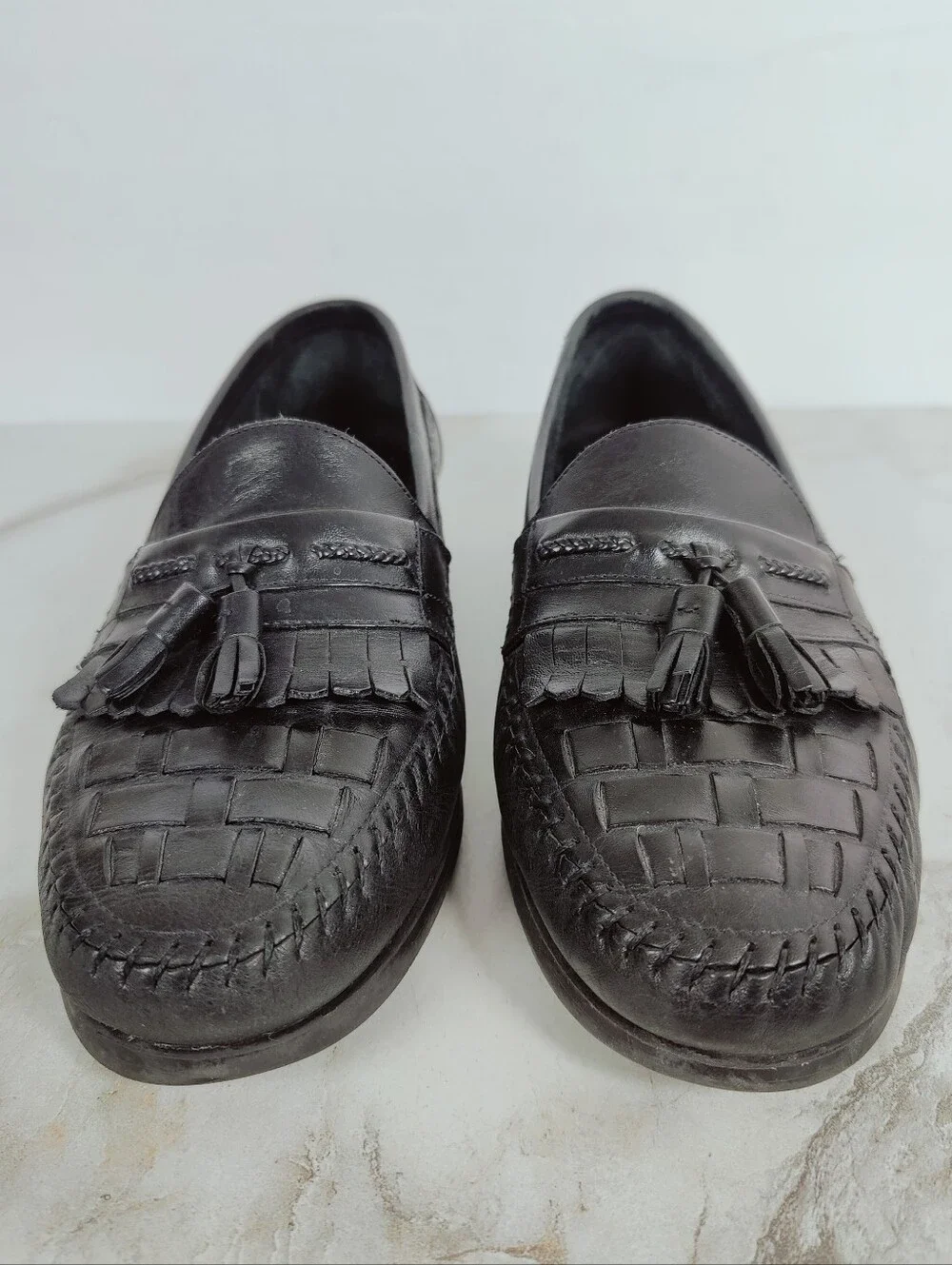 Giorgio Brutini Men's Antigua Black Leather Woven Tassel Loafer Dress Shoes, 11