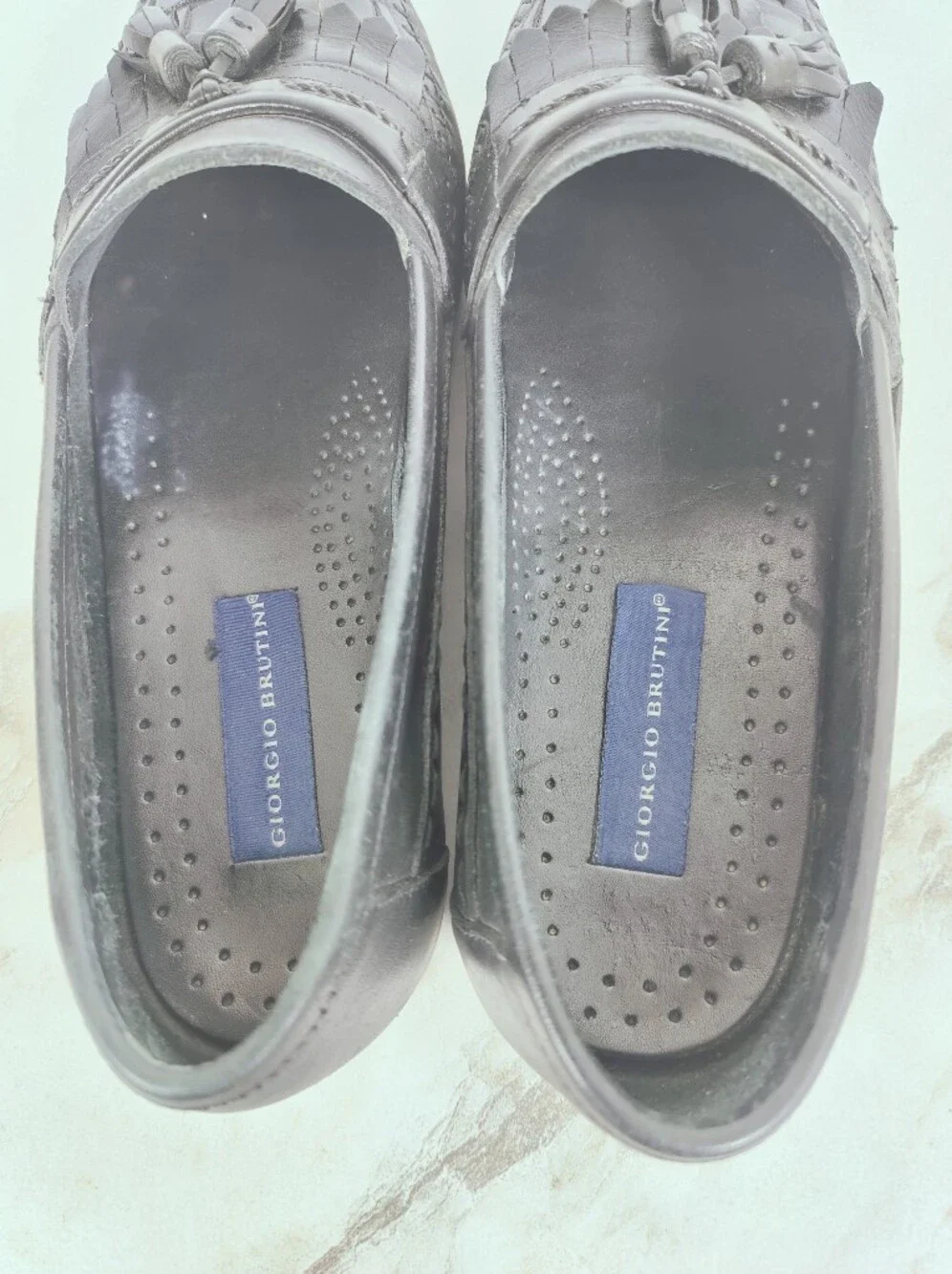 Giorgio Brutini Men's Antigua Black Leather Woven Tassel Loafer Dress Shoes, 11