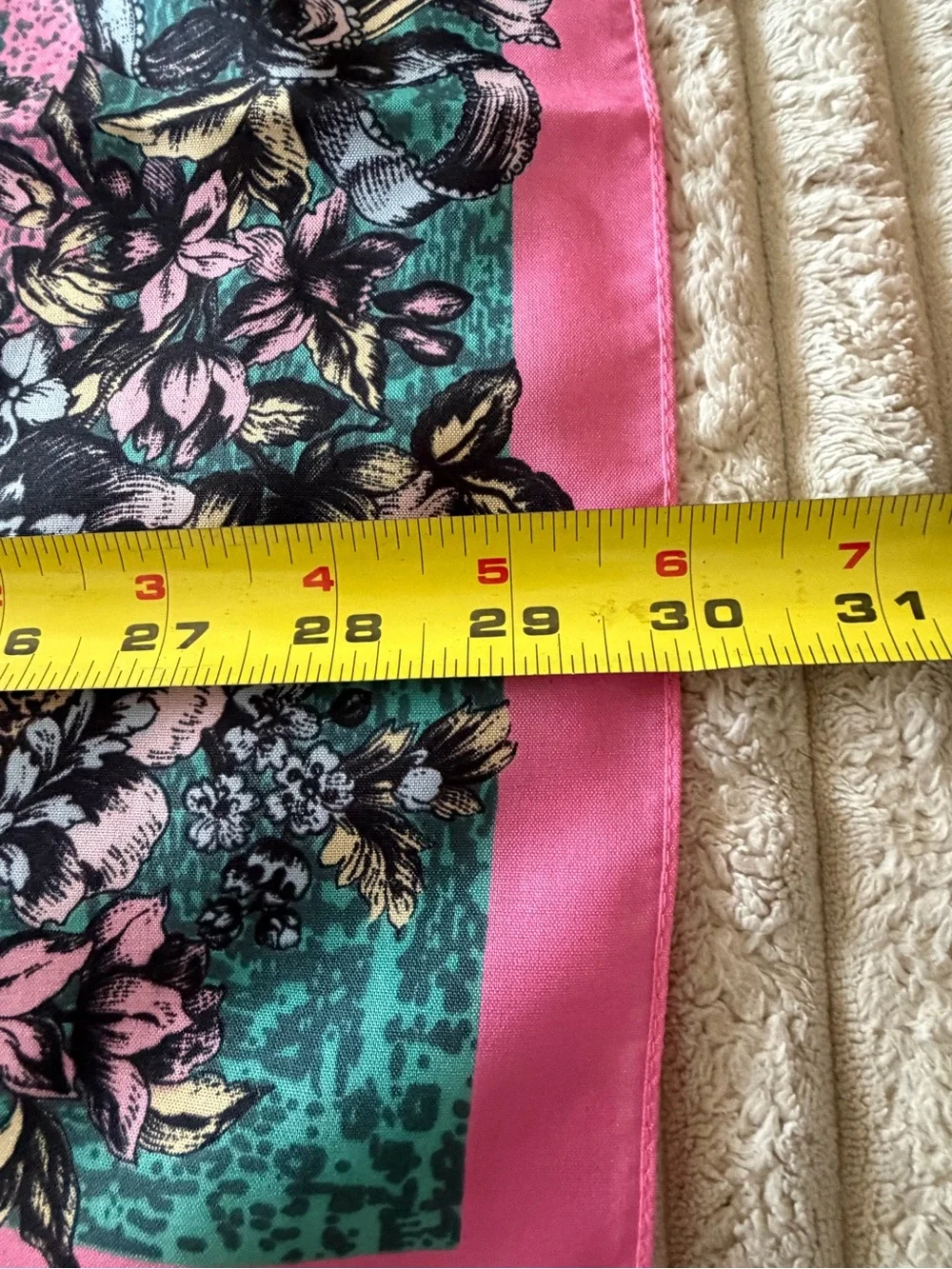 Axcess Pink and Green Floral Silk-Feel Square Scarf